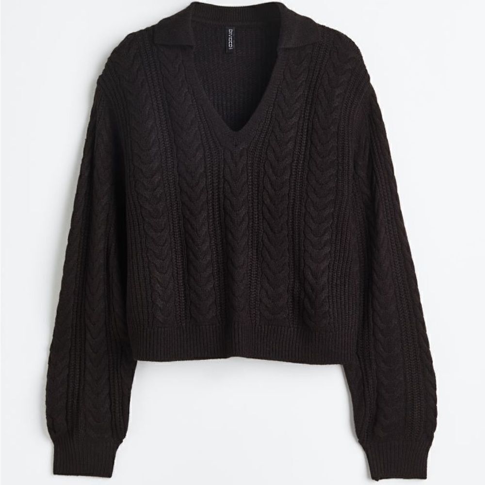 Collared Cable Knit Sweater - L